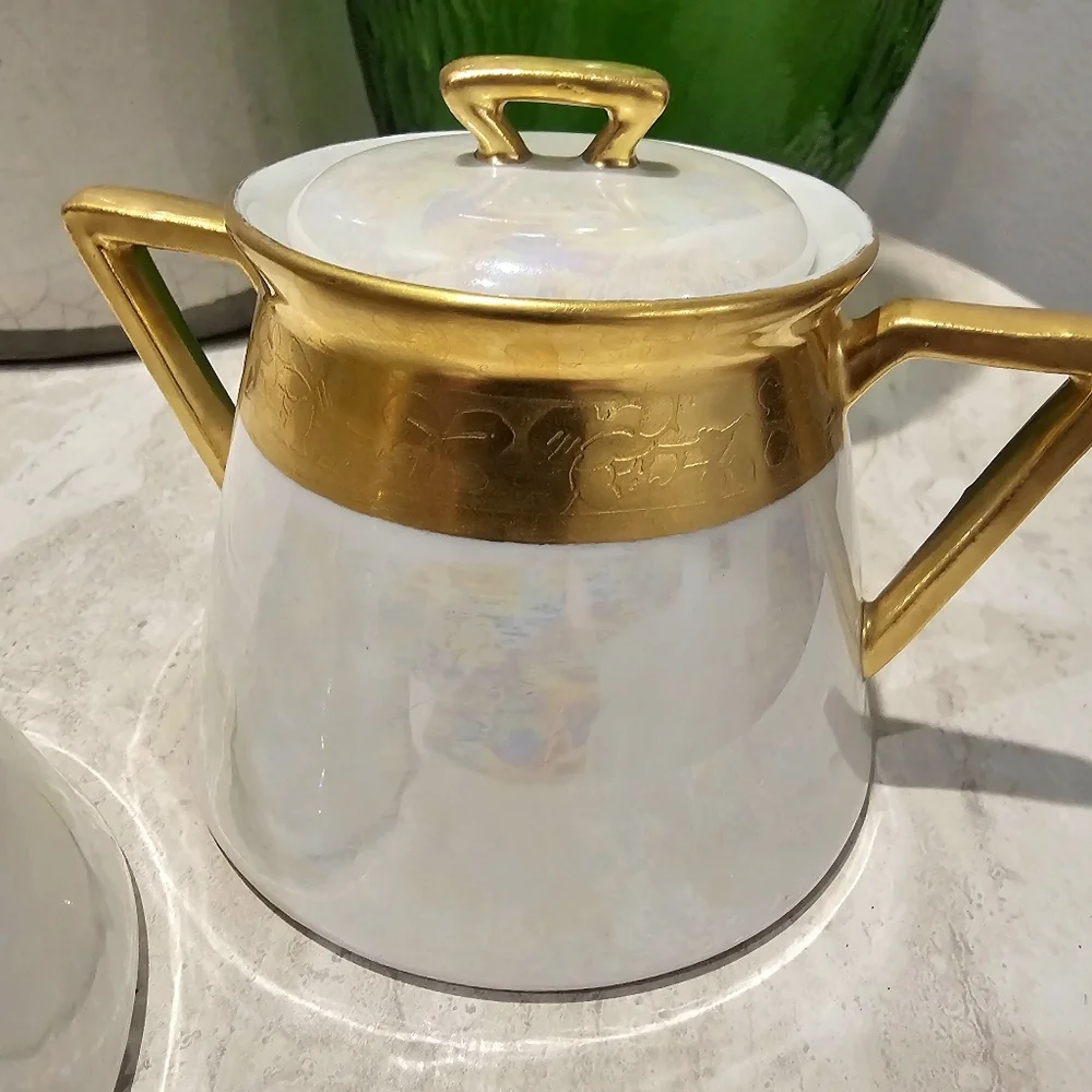 Limoges France B&C Porcelain Sugar and Creamer Set Gold Trim - Picture 7 of 10